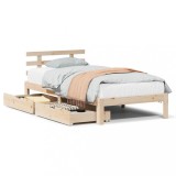 Cumpara ieftin Cadru de pat pentru copii cu sertare, 90x190 cm, lemn masiv pin