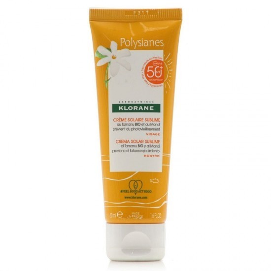 Cremă de protecție solară pentru față, Klorane Polysianes, cu Tamanu și Monoi organic SPF50+ 50 ml