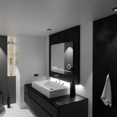 Oglinda LED Rectangulara, 80x60cm, Harmonie MotionGlow Marcello, Sistem Dezaburire, Termometru si Ceas, Lupa Cosmetica, Dimabila ModernLight Concept