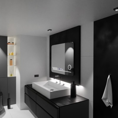 Oglinda LED Rectangulara, 80x60cm, Harmonie MotionGlow Marcello, Sistem Dezaburire, Termometru si Ceas, Lupa Cosmetica, Dimabila ModernLight Concept foto