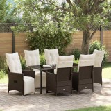 Set de dining pentru grădină , 7 piese, cu perne, din rattan poly maro.