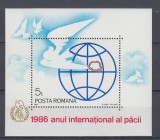 ROMANIA 1986 LP 1164 ANUL INTERNATIONAL AL PACII COLITA MNH, Nestampilat