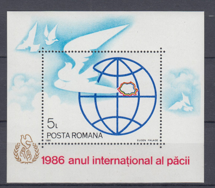 ROMANIA 1986 LP 1164 ANUL INTERNATIONAL AL PACII COLITA MNH