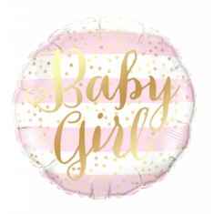 Balon din folie metalizata, flippy, figurina cerc, model baby girl, tematica gender reveal, 45 cm, ambalaj individual, pai inclus, umflare cu aer sau