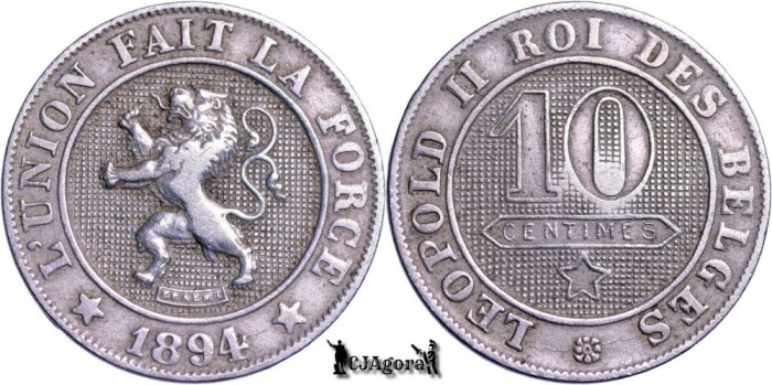 1894, 10 Centimes - Leopold al II-lea - Regatul Belgiei - inscripție franceză