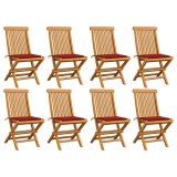 vidaXL Scaune de grădină cu perne roșii, 8 buc., lemn masiv de tec 3072923