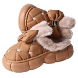 Papuci de dama imblaniti, cu talpa EVA groasa si fundita decorativa, potriviti pentru interior si exterior, Maro, marimea 38-39