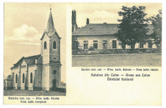 265 - CALAN, Hunedoara, Church &amp;amp; School, Romania - old postcard - used foto