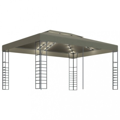 Pavilion cu siruri de lumini LED, gri taupe, 3x4m foto