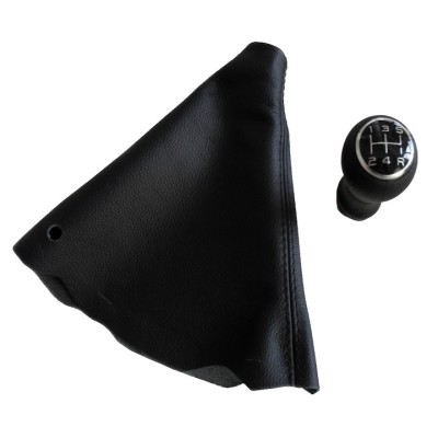 Nuca schimbator viteze, 5 viteze cu manson MARTI-NIK 15 compatibil cu PEUGEOT 206 1998-2014, piele naturala, fara un cadru, negru cu cusatura neagra foto
