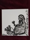 TABLOU PE PANZA CU SASIU NOU 20X20 CM FEMEIE CARE VINDE FLORI ACRILIC PRET 20 LEI PICTOR FLORIAN