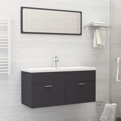 Set mobilier de baie, gri, lemn prelucrat foto