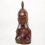 Statueta lemn mahon - Bust femeie africana 28 cm, 37, Negru