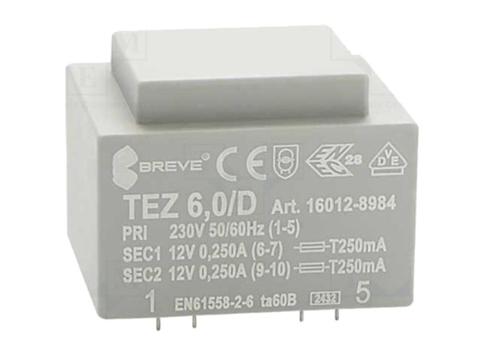 Transformator &Icirc;ncapsulat 6VA 230V 12V PCB