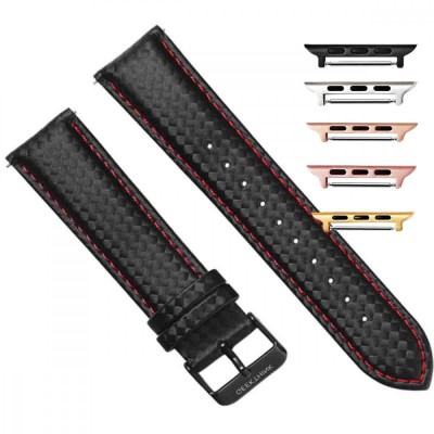 Curea piele compatibila Apple Watch 10, 46mm, Negru/Rosu foto