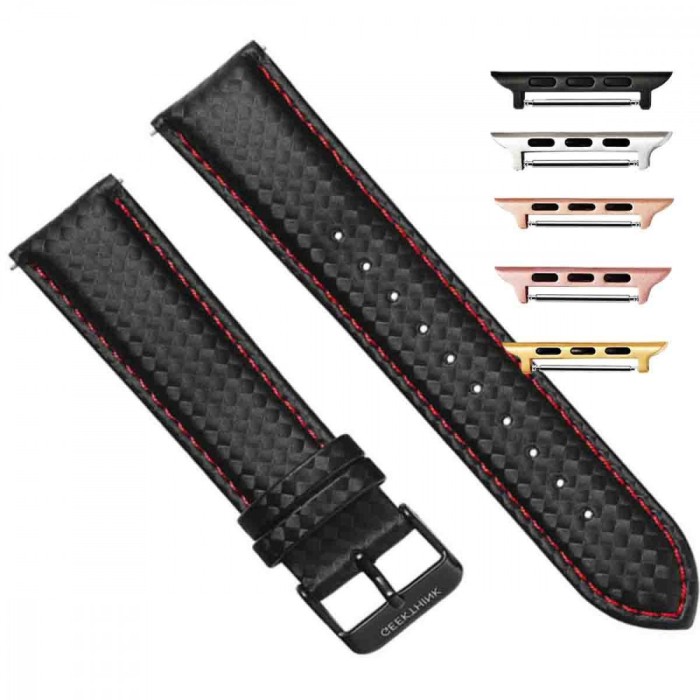Curea piele compatibila Apple Watch 10, 46mm, Negru/Rosu