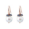 Cercei argint 925 placat aur roz, agat albastru safir, perle cultura albe 12-14mm, 3.2cm lungime, Verda, fabricat manual Italia