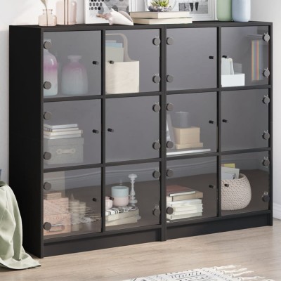 vidaXL Bibliotecă cu uși, negru, 136x37x109 cm, lemn compozit 3206511 foto