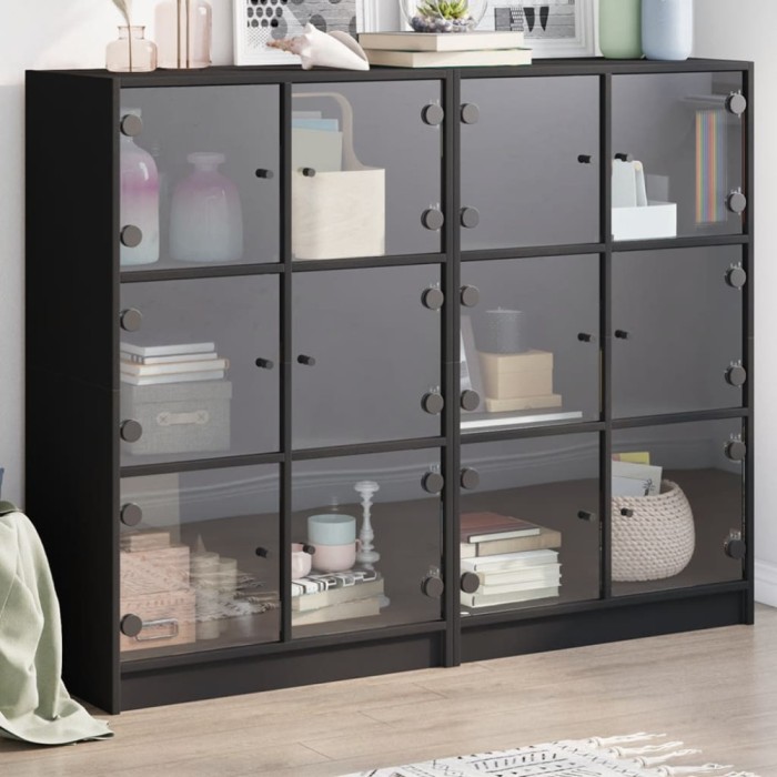 vidaXL Bibliotecă cu uși, negru, 136x37x109 cm, lemn compozit 3206511
