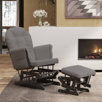vidaXL Scaun de relaxare glisant cu taburet, gri &amp;icirc;nchis, textil foto