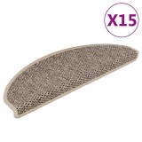 Covorașe scări autoadezive, 15 buc. bej &icirc;nchis, 65x21x4cm sisal