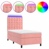 Cumpara ieftin Pat continental cu saltea &amp; LED, roz, 80x200 cm, catifea