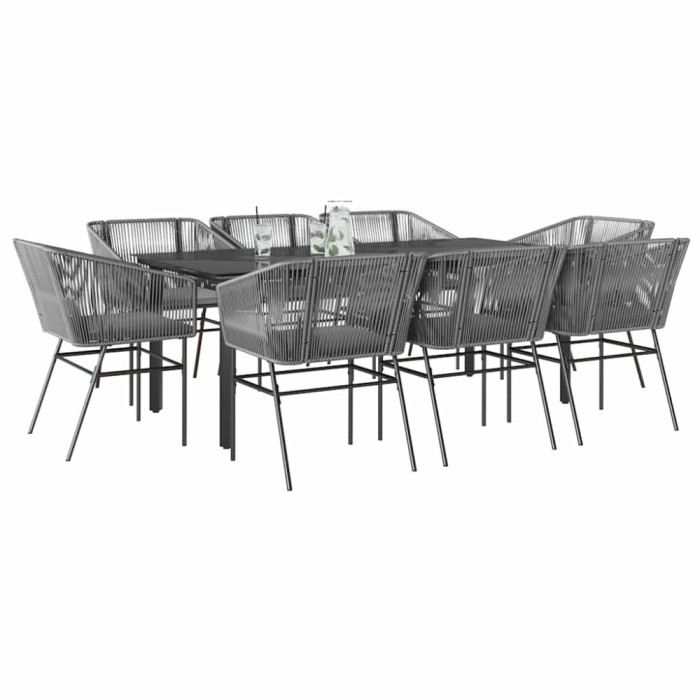 Gossi set de sufragerie de gradina de 9 piese sticla poliratan gri
