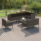 vidaXL Set mobilier de grădină cu perne, 9 piese, gri, poliratan 3094402