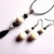 set colier cu pandantiv si cercei , bijuterii coral alb si howlite negru 33316