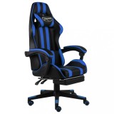 Cumpara ieftin Scaun racing suport picioare negru/albastru piele ecologică