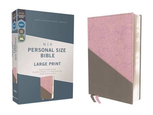 Niv, Personal Size Bible, Large Print, Leathersoft, Pink/Gray, Red Letter Edition, Comfort Print