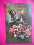 HOPCT 12196 ANUL 1912 -FELICITARE VECHE -FEMEI FRUMOASE -STAMPILOGRAFIE/ TIMBRU -FRANTA -EUROPA - -ROMANTICA- -CIRCULATA