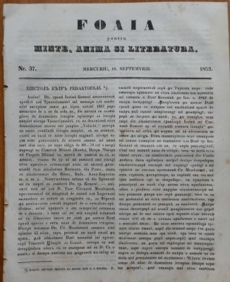 Foaia pentru minte , inima si literatura , nr. 37 , 1853 , Brasov , Alecsandri foto