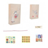 Set de 24 pungi cu clips si autocolante pentru calendar de advent Kateluo, hartie/lemn, multicolor