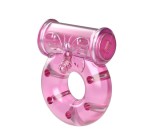 Set Inel de Penis Butterfly cu Vibratii si Prezervativ, TPR, Roz