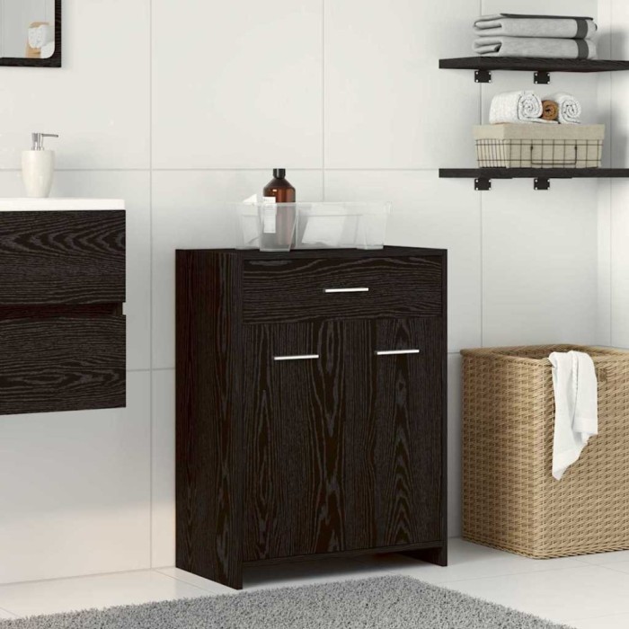 vidaXL Dulap pentru Baie cu sertar cu ușă Stejar Negru 60 x 33 x 80 cm 862551
