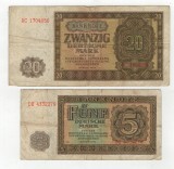 Lot 2 Bancnote Republica Democrata Germana - 5 , 20 Marci 1948