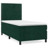 Cumpara ieftin Pat box spring cu saltea, verde inchis, 90x190 cm, catifea