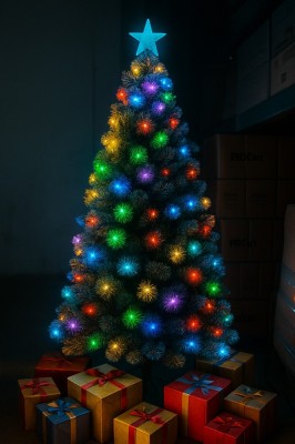Brad artificial iluminat LED si fibra optica multicolor, inaltime 180 cm foto