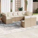 vidaXL Set canapele de grădină, 9 piese, cu perne, bej, poliratan