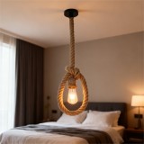 Lustra vintage rustica LV103/130, 1xE27, sfoara si metal, 130 cm, negru