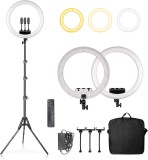 Lampa circulara 46 cm diametru, putere 50W, telecomanda inclusa, 3 suporti de telefon si geanta de transport, Oem