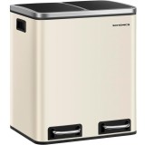 SONGMICS Cos de gunoi dublu 41x32x47 cm, 2x15L, pedale separate, capac soft-close si galeata detasabila, bej si negru Household NewTrend