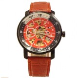Cumpara ieftin Ceas Barbatesc Automatic Goer WZ123R Rosu-Negru, Carcasa Otel 44mm, Curea Piele Ecologica Rosie