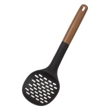 Lingură cu Găuri, 32cm, Termoplastic, Negru cu M&acirc;ner din Plastic Maro, Oem