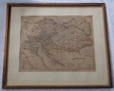 Harta Imperiului Austriac 1849, colorata manual , inramata