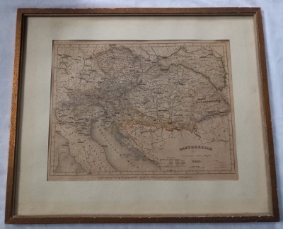 Harta Imperiului Austriac 1849, colorata manual , inramata foto