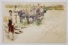 TARANI TRECAND RAUL CU CARUL TRAS DE BOI , CARTE POSTALA ILUSTRATA , CROMOLITOGRAFIE , CLASICA , FARA MENTIUNEA '' SALUTARI DIN ROMANIA ''