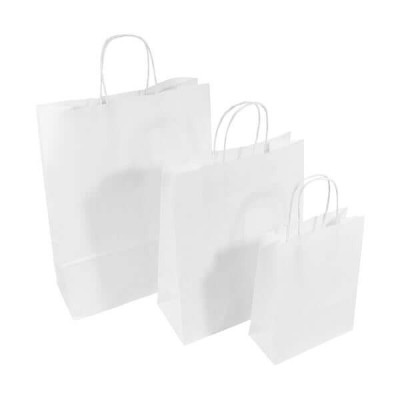 Punga hartie, alba, cu maner sfoara - 25x14x39cm - 100 buc. foto