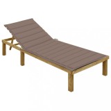 Șezlong vidaXL Lemn Pin Trat Gri Taupe 200x70 cm + Pernă Inclusă - Spătar Reglabil, Rezistent Intemperii